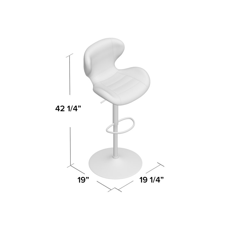 Tabouret de bar contemporain réglable en vinyle avec dossier incurvé et base chromée Nuttall, Polyester bleu