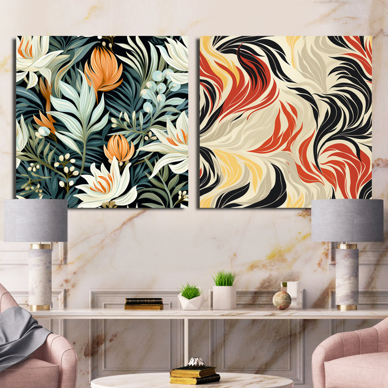 Lonepine - Ensemble de 2 collages carrés floraux, Toile tendue, H 30 po x l 61 po