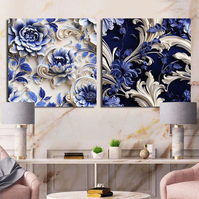 Danita - Ensemble de 2 collages carrés floraux, H 16 po x l 33 po, Toile tendue