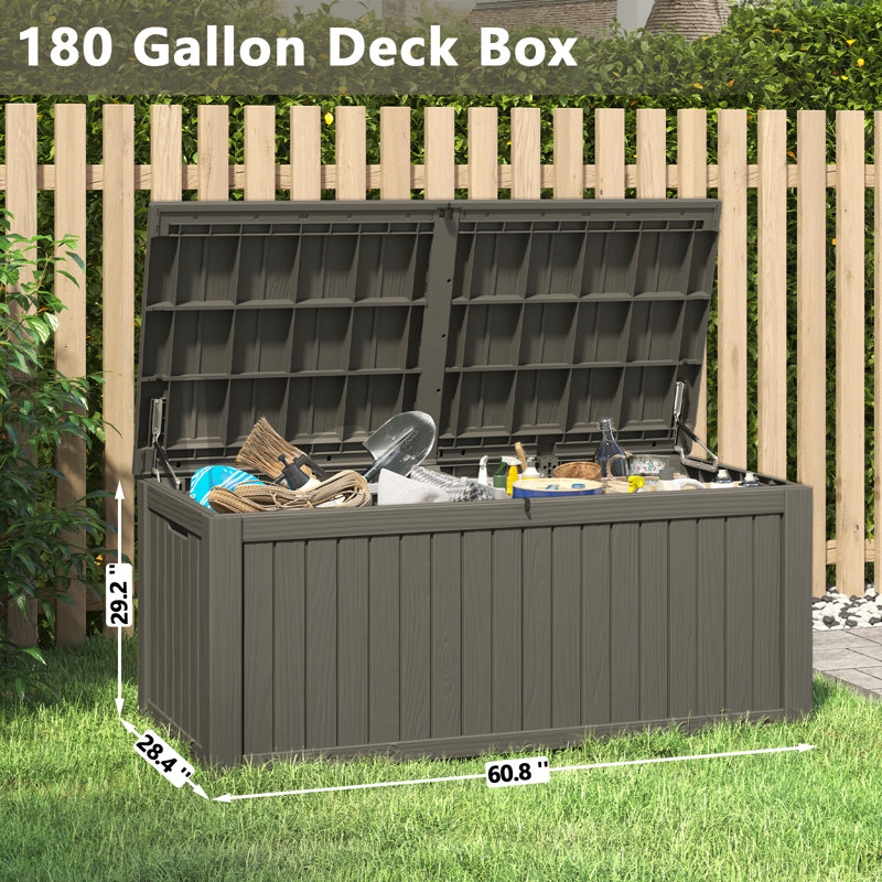 Water Resistant Deck Box, Outdoor Storage Box-150/180/230 Gallons, Gray, 29.2" H x 60.8 " W x 28.4" D