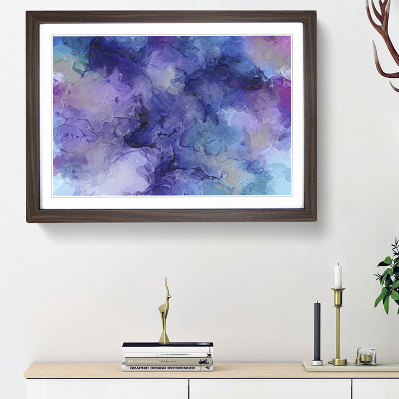 Midnight Joy in Abstract - Picture Frame Painting Print, 27cm H x 36cm W x 2cm D, Walnut Framed