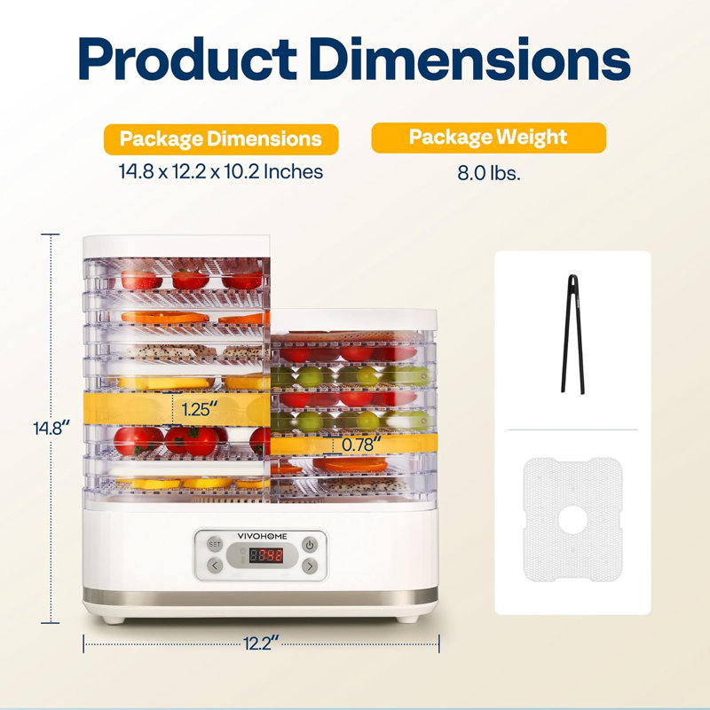 VIVOHOME 400 Watt Food Dehydrator, White