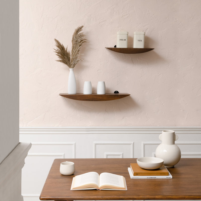 Oiva 2 Piece Boat Shaped Solid Wood Floating Shelves, Walnut