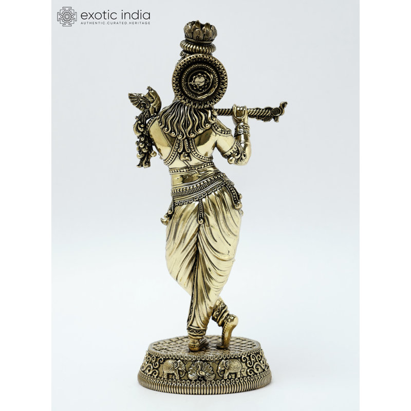 9 Superfine seigneur Krishna statue en laiton jouant de la flûte en laiton doré Home Temple Decor cadeau DDK988