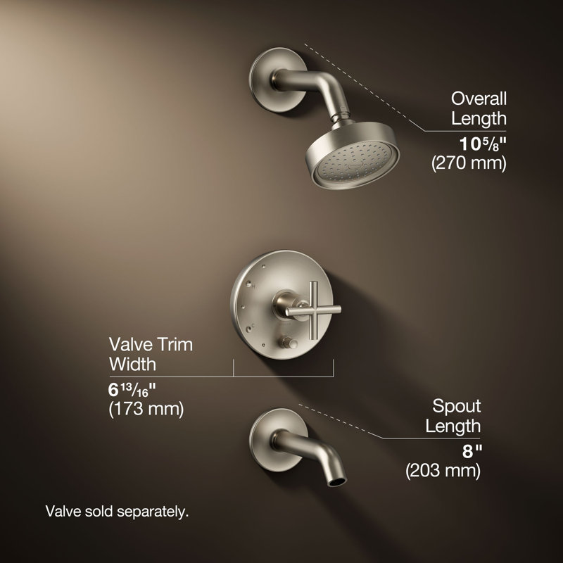 Purist® Pressure-Balancing Thermostatic Tub and Shower Faucet, Vibrant Brushed Nickel, Cross Handle, 2.5 GPM