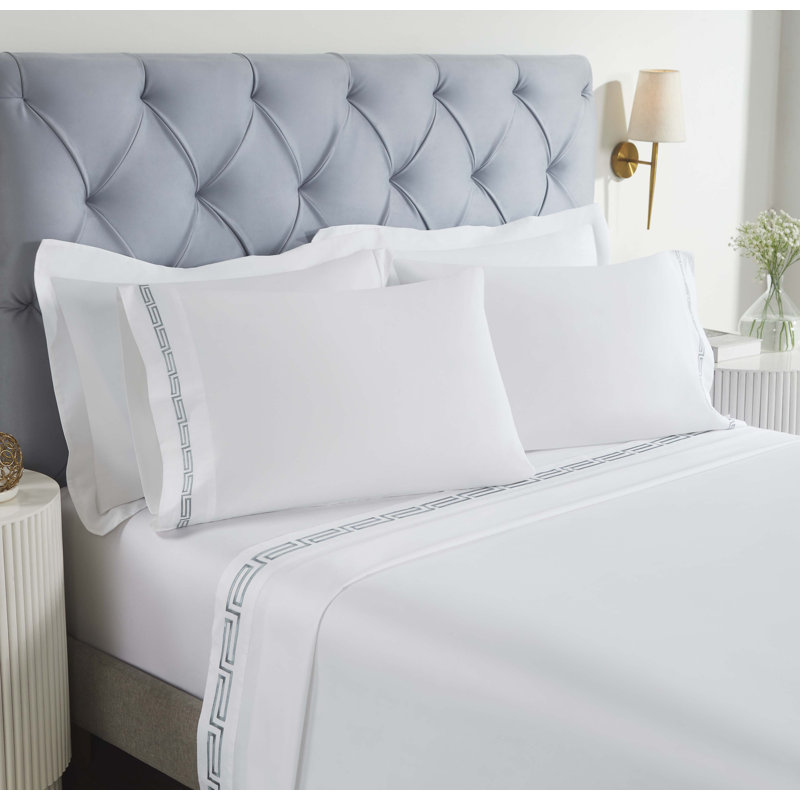 Ensemble de draps Harrison, Ensemble de draps pour lit simple avec 1 taie d'or, Blanc / argent