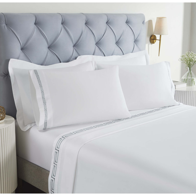 Ensemble de draps Harrison, Ensemble de grand lit 4 pièces, Blanc / argent