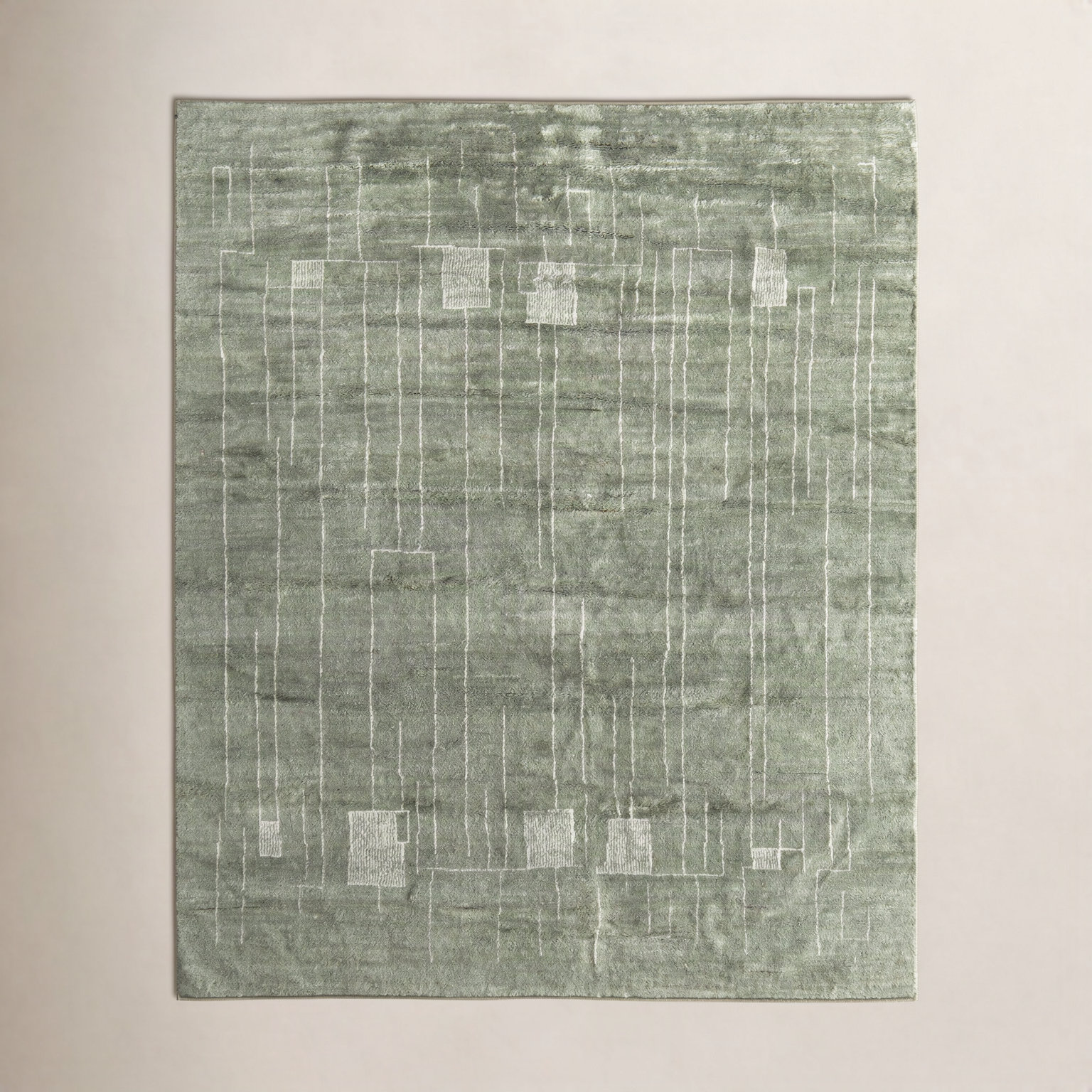 Monaco Green Hand-Knotted Abstract Rug, Rectangle 2' x 3'