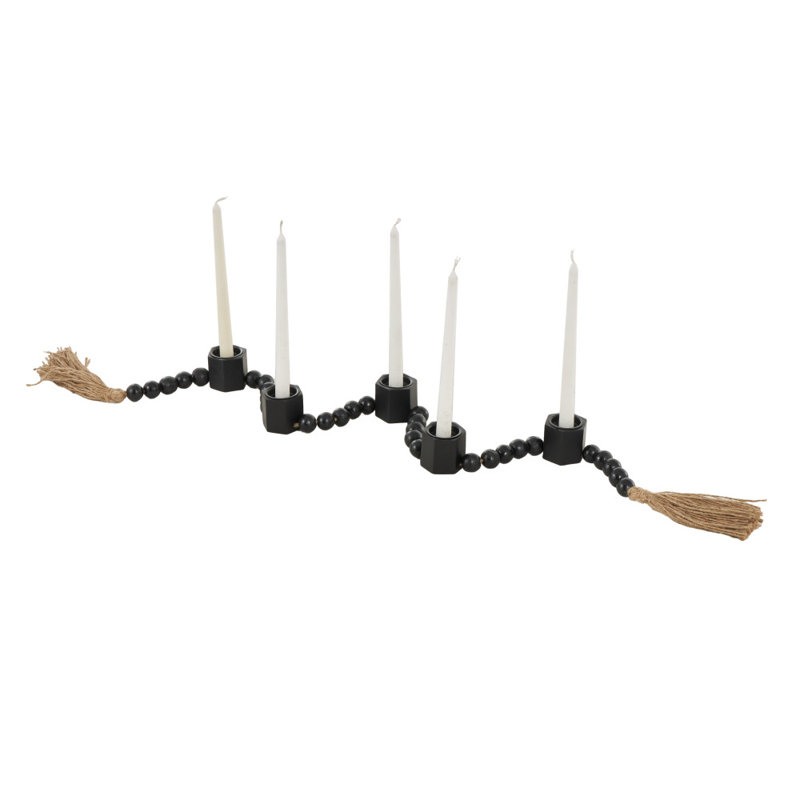 Porte-bougie brun avec guirlande Mango, H 2 po x l 42 po x P 1,5 po