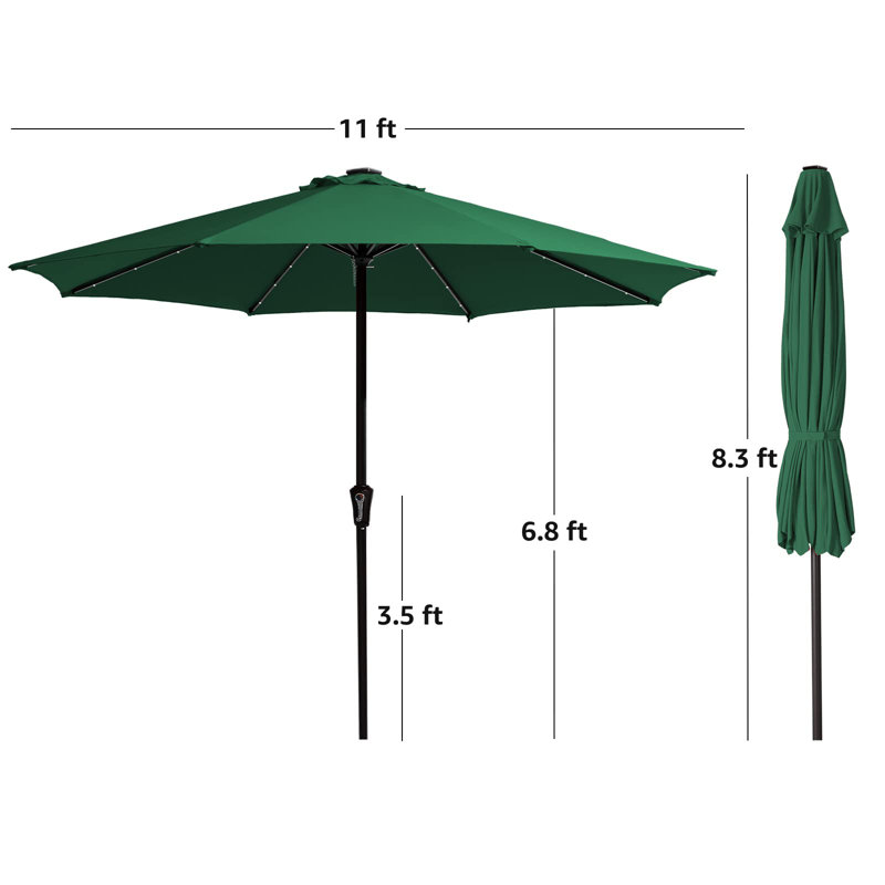 Parasol de marché avec manivelle Beka, Vert foncé, H 99,6 po x l 132 po x P 132 po