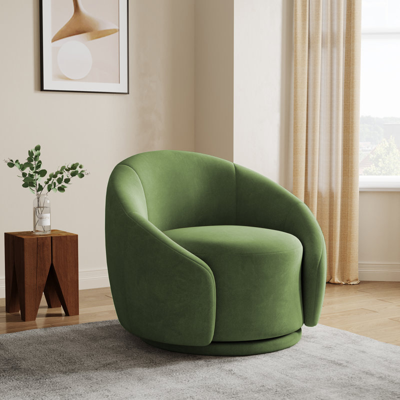 Fauteuil demi-tonneau pivotant rembourré Aunna, Velours vert