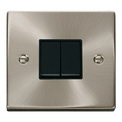 Satin / Brushed Chrome 10A 2 Gang 2 Way Light Switch