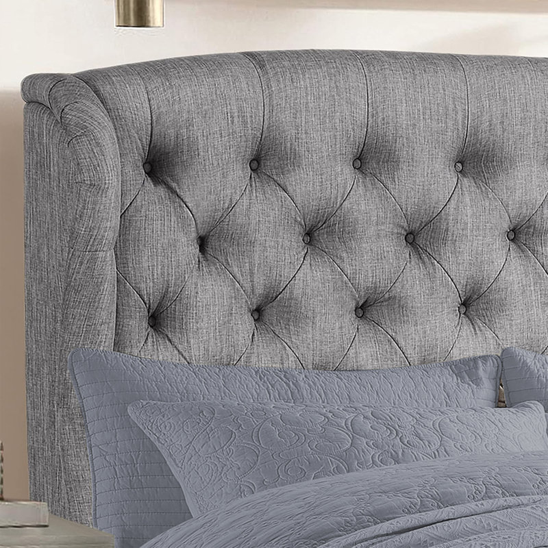Tête de lit tapissier à oreilles de luxe en lin - Moderne - Hauteur réglable - Capitonnage à boutons, Gris, Grand
