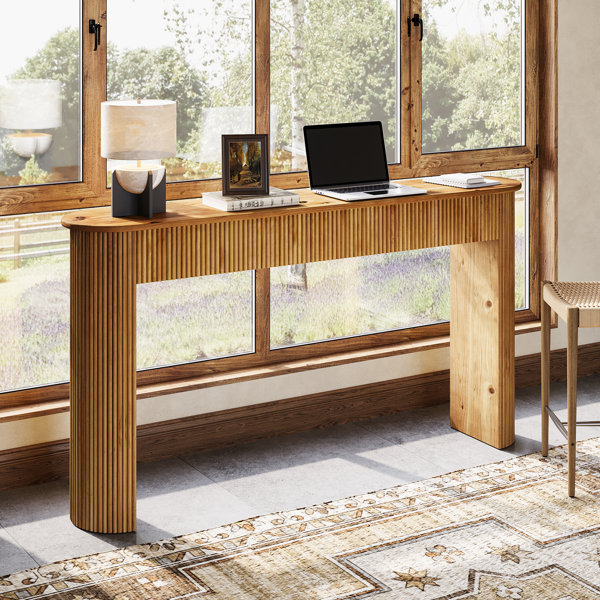 Ophelia & Co. Solid Wood Console Table, 63" Fluted Entryway Table Sofa ...