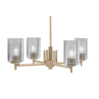 Franklin 4 Light, Chandelier, Graphite Finish, 3.5" Square Smoke Bubble Glass