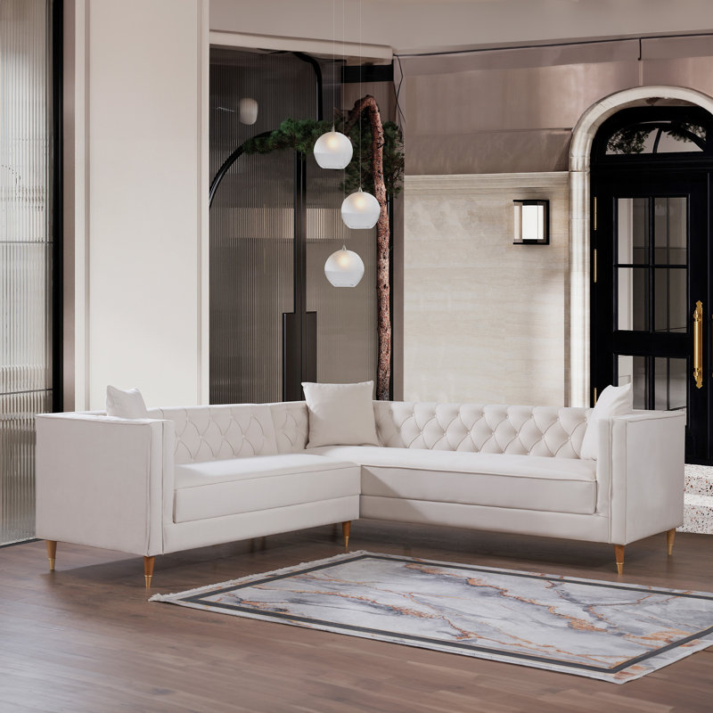Reznor Velvet L-Shaped Sectional Symmetrical, Cream