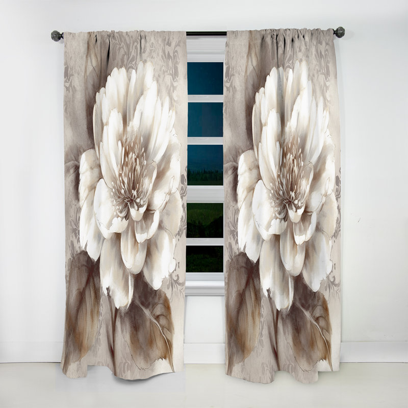 Rideau en velours floral avec pivoines grises III - 1 panneau, L 52 po x L 63 po