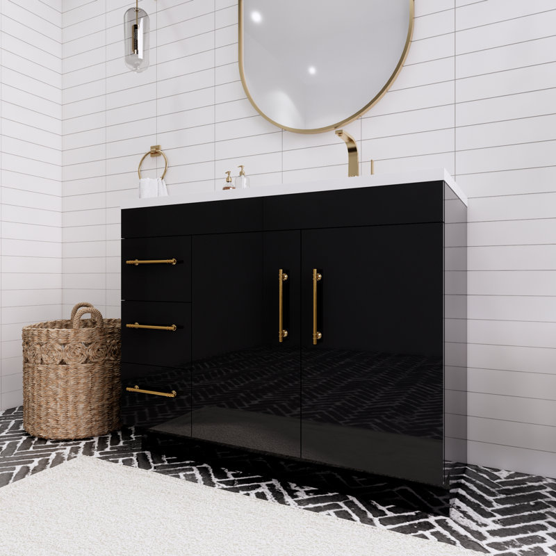 Meuble-lavabo simple l 42 po, Noir lustré