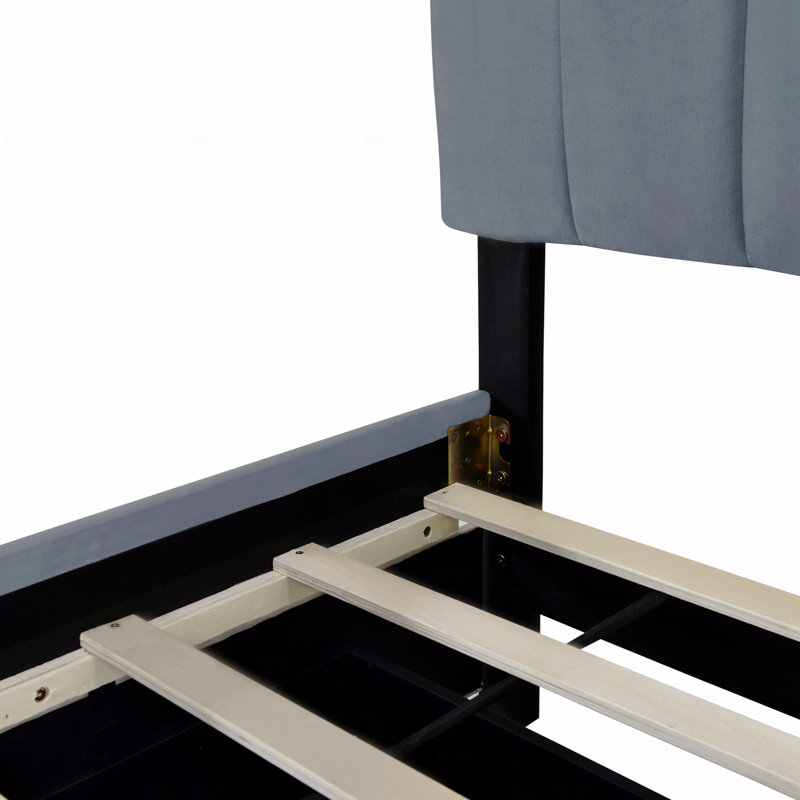 Lit plateforme tapissier en velours avec 2 tiroirs et 1 lit gigogne simple TG