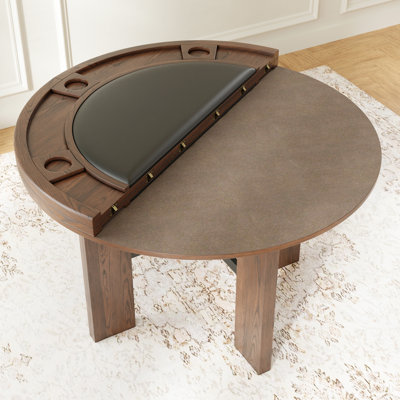 Table de salle à manger et de jeux Gorman au fini noyer avec insert en similicuir noir