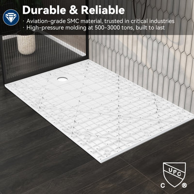 59" W X 35.4" D Rectangular Shower Base, Marble Grain