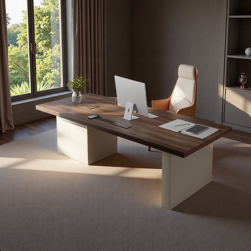 Bureau de qualité supérieure en noyer, H 28,74 po x l 86,61 po x P 31,5 po