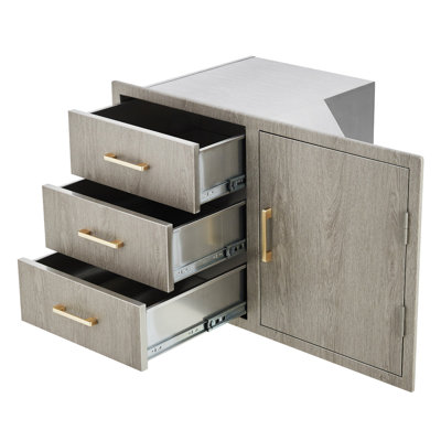 Armoire à tiroirs pour la cuisine extérieure, rangement en acier inoxydable résistant aux intempéries avec grain de bois, montage encastré pour le propane, sans perceuse, couleur magnolia, 38 po x 20 po