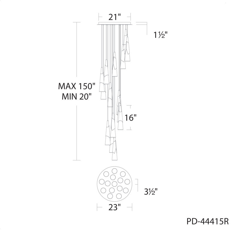 Kilt LED Multi-Light Pendant, Noir, H 16 po x l 23 po x P 23 po, 15