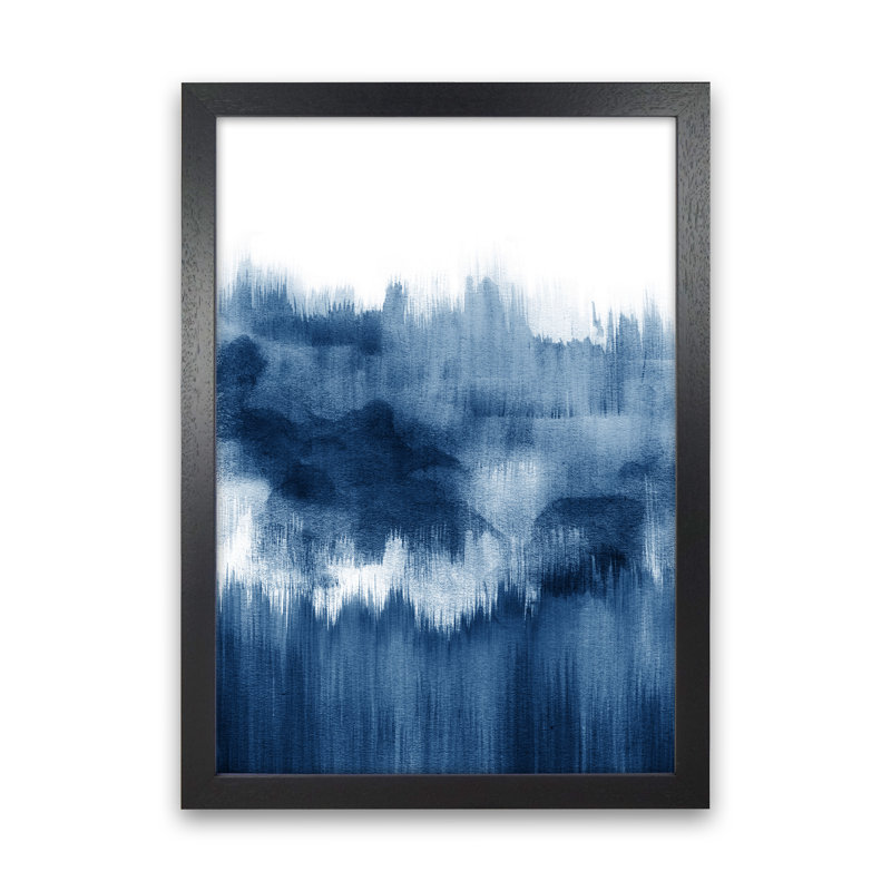 Blue Watercolour Brush Strokes - Print, Black Framed, 34cm H x 25cm W x 3cm D