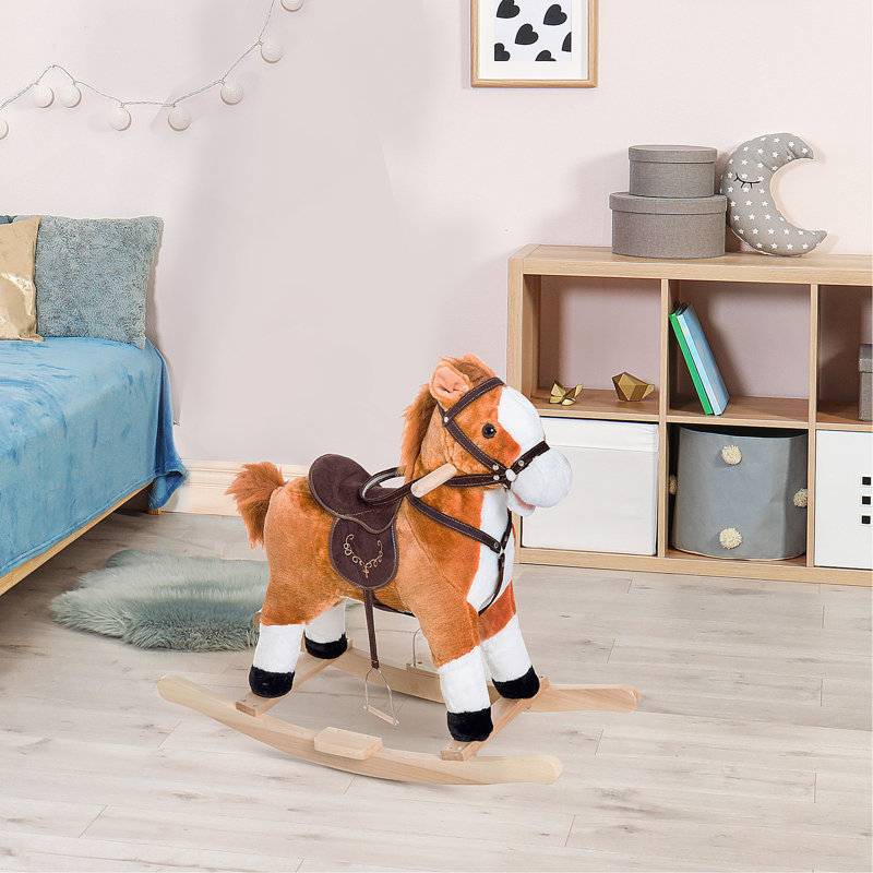 Cheval à bascule en peluche pour enfants avec sons réalistes - brun