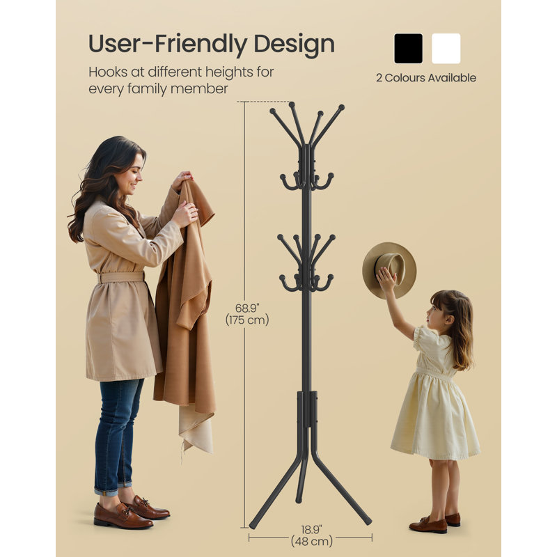 Steel Freestanding 16 - Hook Coat Rack, Black