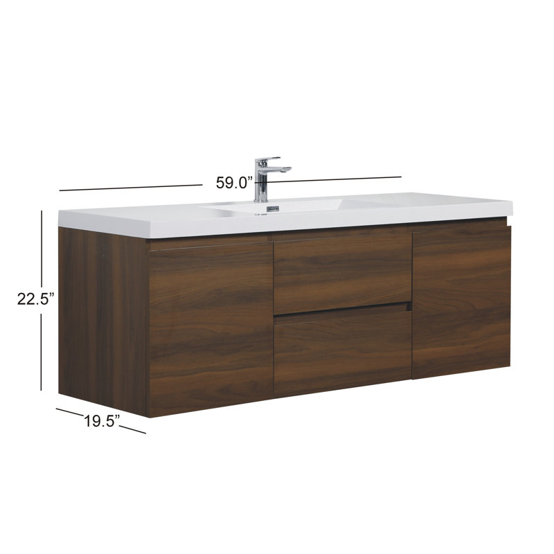 Natham 59'' Single Bathroom Vanity with Poly Marble Top