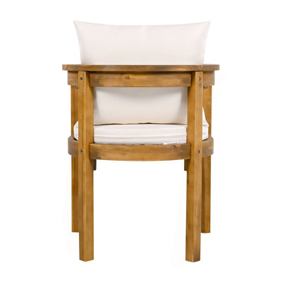 Abaco Outdoor Acacia Wood Dining Chair With Beige Cushion, Set Of 2