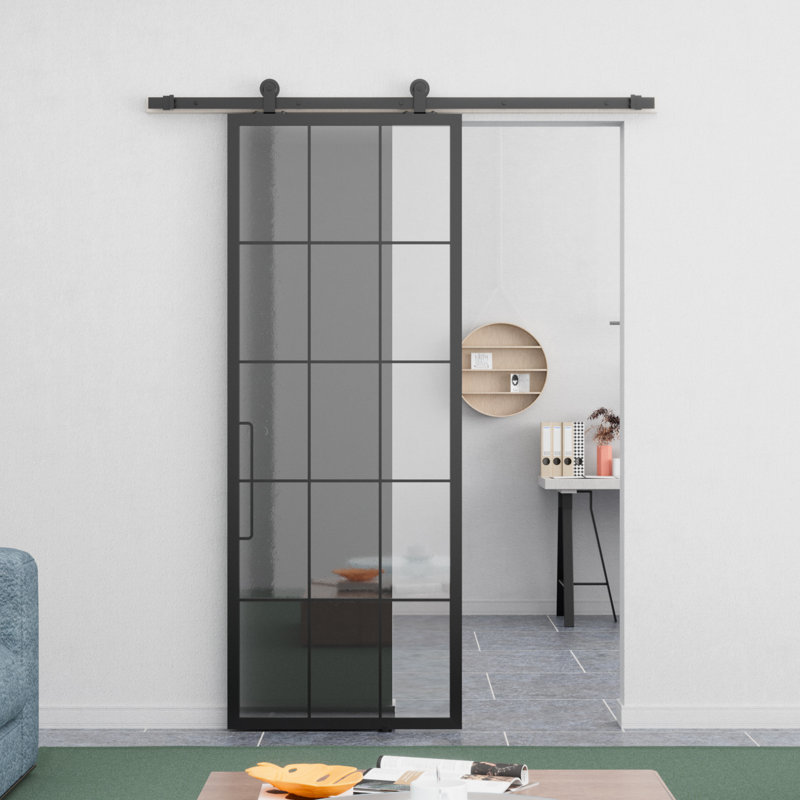 Modern Metal-Framed Clear Glass Interior Sliding French Door Panel and Room Divider