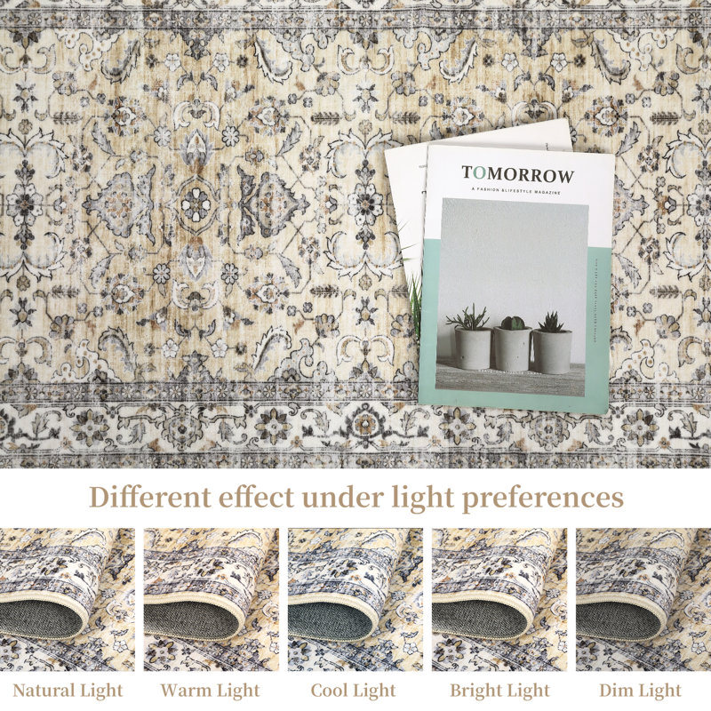 Oriental Machine Washable Rug with Rubber Backing for Living Room Vintage Non-Slip Dining Room Rug Easy-Cleaning Floor Carpet for Bedroom