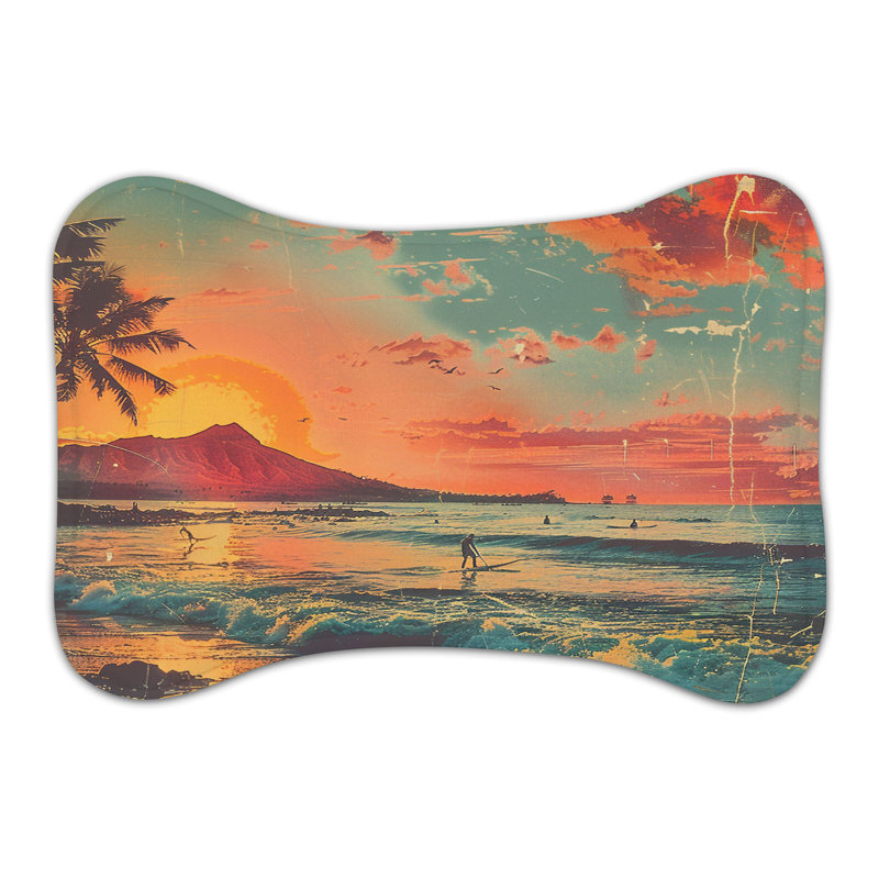 Vintage Sunset Art - Bone Shape Feeding Mat