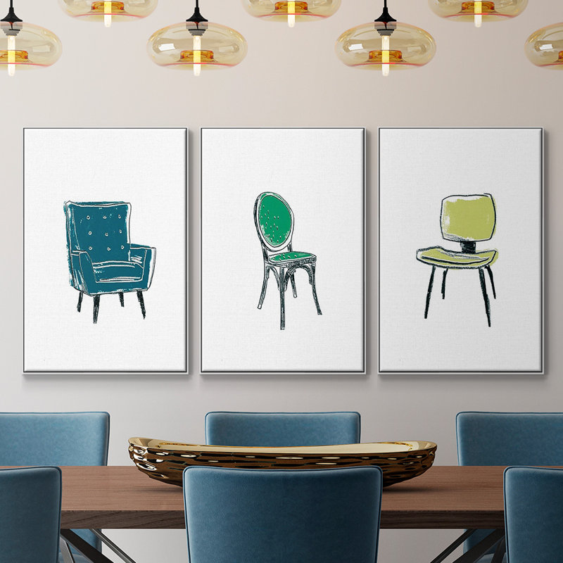 «Take A Seat VI», reproduction sur toile 3 pièces, Blanc, H 27 po x l 54 po x P 2 po