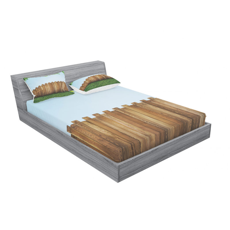 Ensemble de draps Rustic Plank over Field Meadow Tranquil, Ensemble de draps pour grand lit avec 2 taies d'or