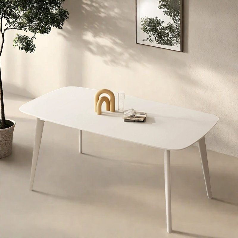 Table de salle à manger Wabi-sabi blanche, H 29,5 po x L 62,9 po x l 35,4 po