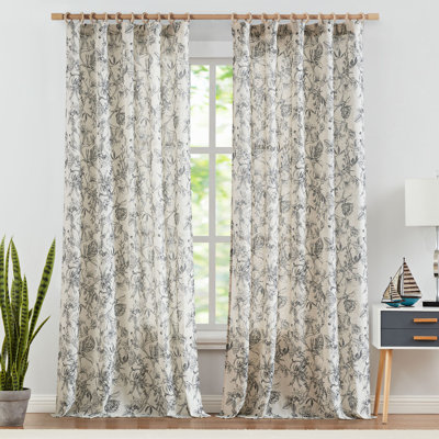 Floral Linen Blend Farmhouse Rod Pocket Curtains