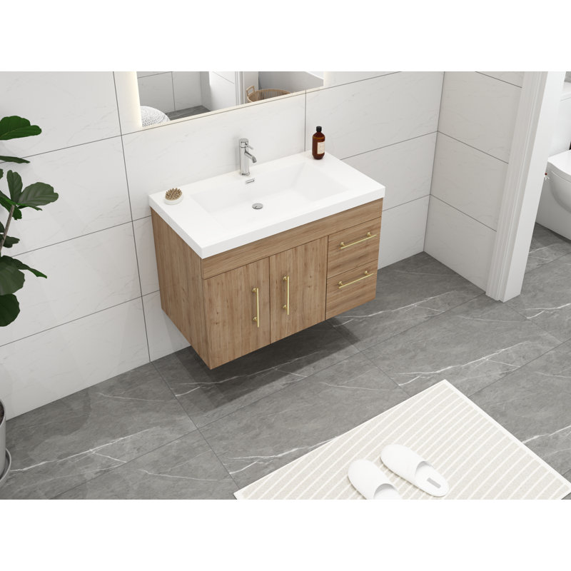 Ensemble de meuble-lavabo simple 36 po Carliss, Naturel / chêne, Argent