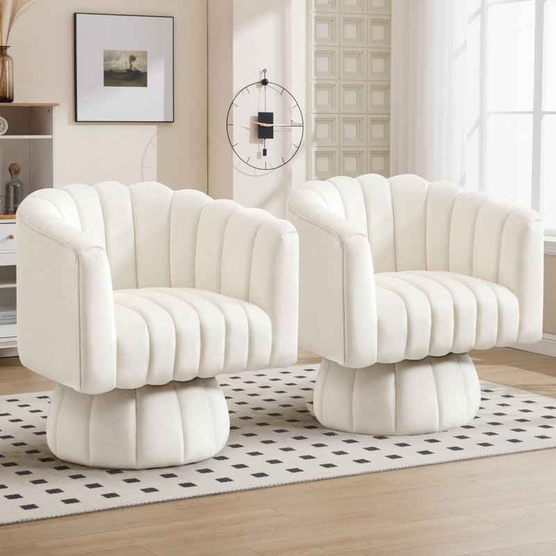 Fauteuil demi-tonneau pivotant 28 po, Velours beige