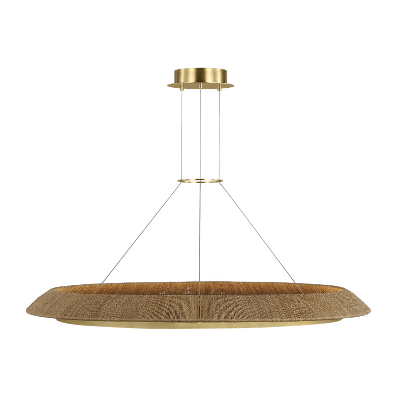 Sean Lavin Noa Large LED Ring Chandelier in Bronze with Washed Black Sea Grass shade, 142" H x 50.5" W x 50.5" D, Oak