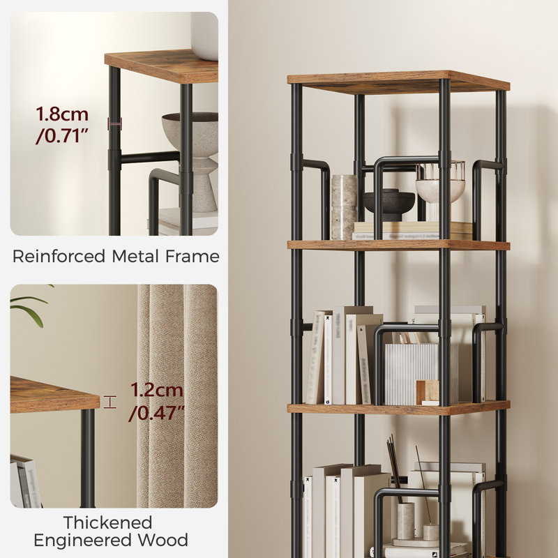 4-tier 360° Rotating Bookcase, Storage and Display Spinning Bookshelf ,360°Swivel Narrow Space-Saving Design, Brown
