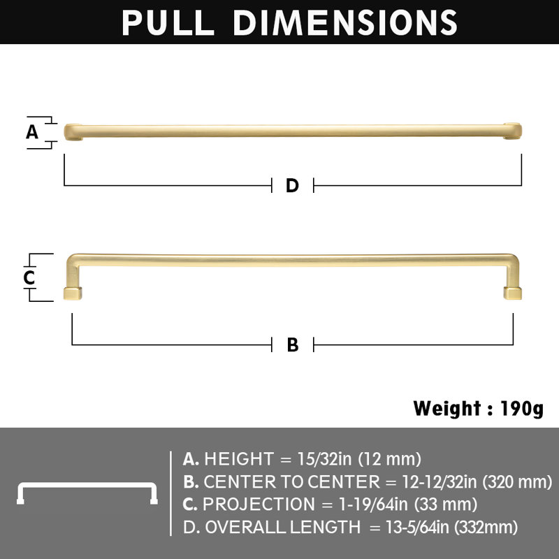 12 5/8" Center Bar/Handle Pull Multipack, Light Brushed Brass
