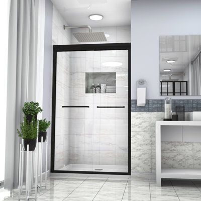 Shower Door 48" W X 76"H Double Sliding Shower Enclosure, 5/16 In. (8Mm), Matte Black