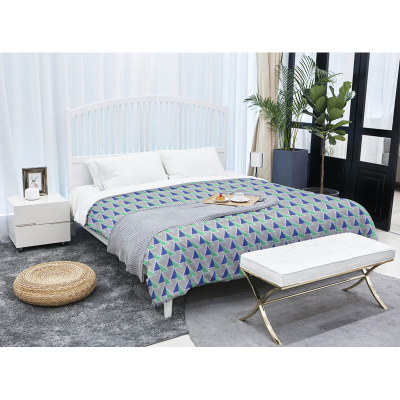 Édredon réversible simple en microfibre à motif de flèches déplacées, Édredon grand, Vert/bleu