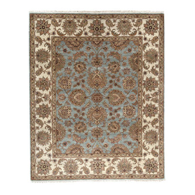 Tapis bleu clair / beige / brun en laine noué à la main 8 pi 1 po x 10 pi