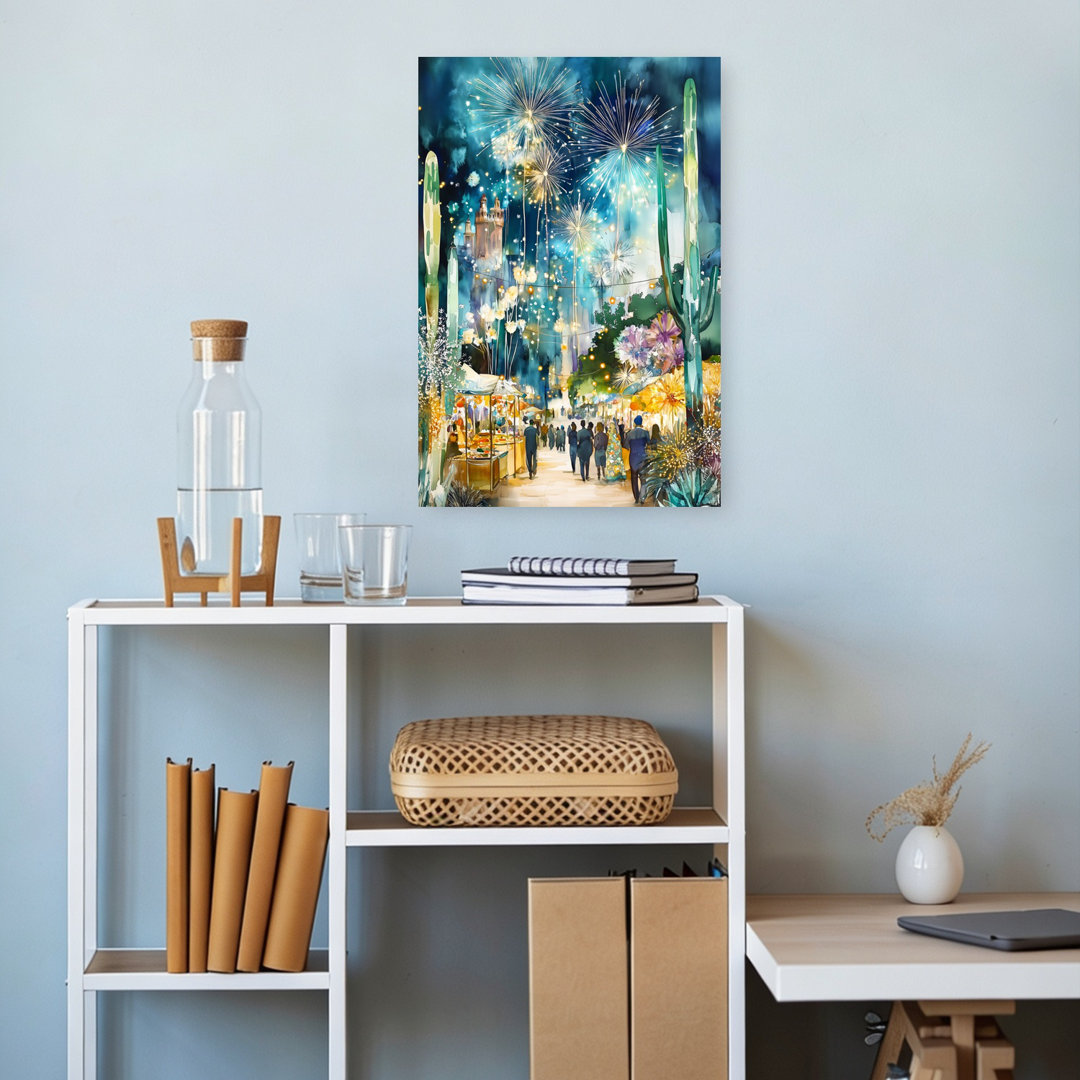 Fireworks Over Desert Market Dreamy Serene Tranquil Architecture City Wall Art Print