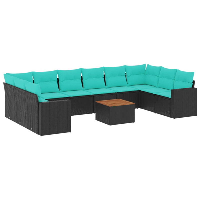  Ensemble de canapé de patio 11 pièces avec coussins en rotin de polyester noir